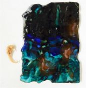 Rectangular flat piece of studio glass in blue and green and a seahorse (2)