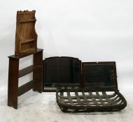Pine hanging spoon rack, a two tier open bookcase, two mirrors from Edwardian dressing tables and