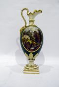 Early 19th century Bloor Derby porcelain ewer of baluster form, frill rim, scroll handle to horned