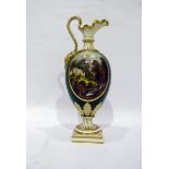 Early 19th century Bloor Derby porcelain ewer of baluster form, frill rim, scroll handle to horned