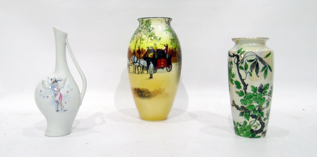 Royal Doulton china vase 'Coach and Horses' decorated, Shelley lustre vase, shouldered and
