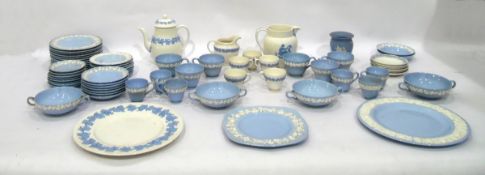 Set of late Victorian Wedgwood embossed Queensware part dinnerware comprising side plates, smaller