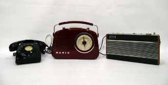 Black plastic telephone, a mid 20th century portable radio and a Roberts radio model R747 (3)