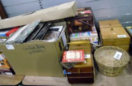 Large quantity of sewing items including two folding sewing boxes, two padded sewing boxes, Ehrman