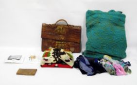 Crocodile skin case and a matching wallet, two scarves, a woven Ethnic rug, a blue foliate pattern