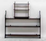 Late Victorian/Edwardian three tier peg joined wall shelves and an Edwardian mahogany three tier