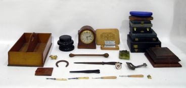 Edwardian mahogany cased mantel clock, a cutlery hod and sundry fitted cutlery flatware boxes