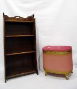 Early 20th century oak open four-tier bookcase and an art fibre ottoman (2)