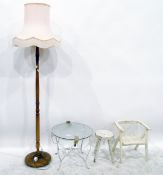 Lamp standard, a white painted child's tub chair, a white painted stool and a white painted metal