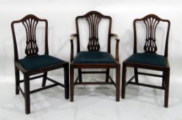 Set of eight reproduction Georgian style mahogany framed dining chairs (6+2), with pierced splats