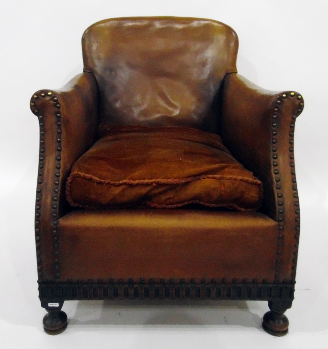 Early 20th century studded hide upholstered easy chair