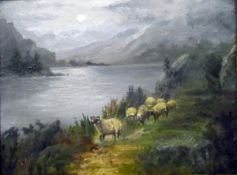 E Butt(?)  Pair of oils on board  Highland scene of sheep beside loch and other similar, signed,