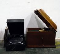 HMV oak wind-up table-top gramophone, another Columbia no.201 wind-up gramophone player and a