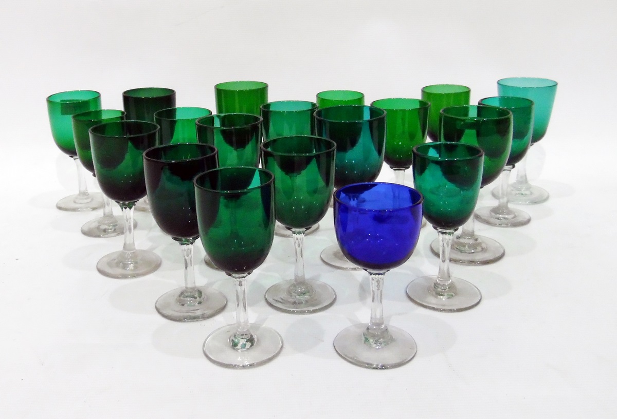 Quantity of 19th century green and blue coloured wine glasses (20)