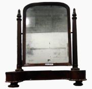 19th century mahogany veneered swing framed toilet mirror, the shaped box base fitted two drawers,