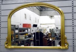 Modern overmantel mirror, arched, within a gilt painted frame