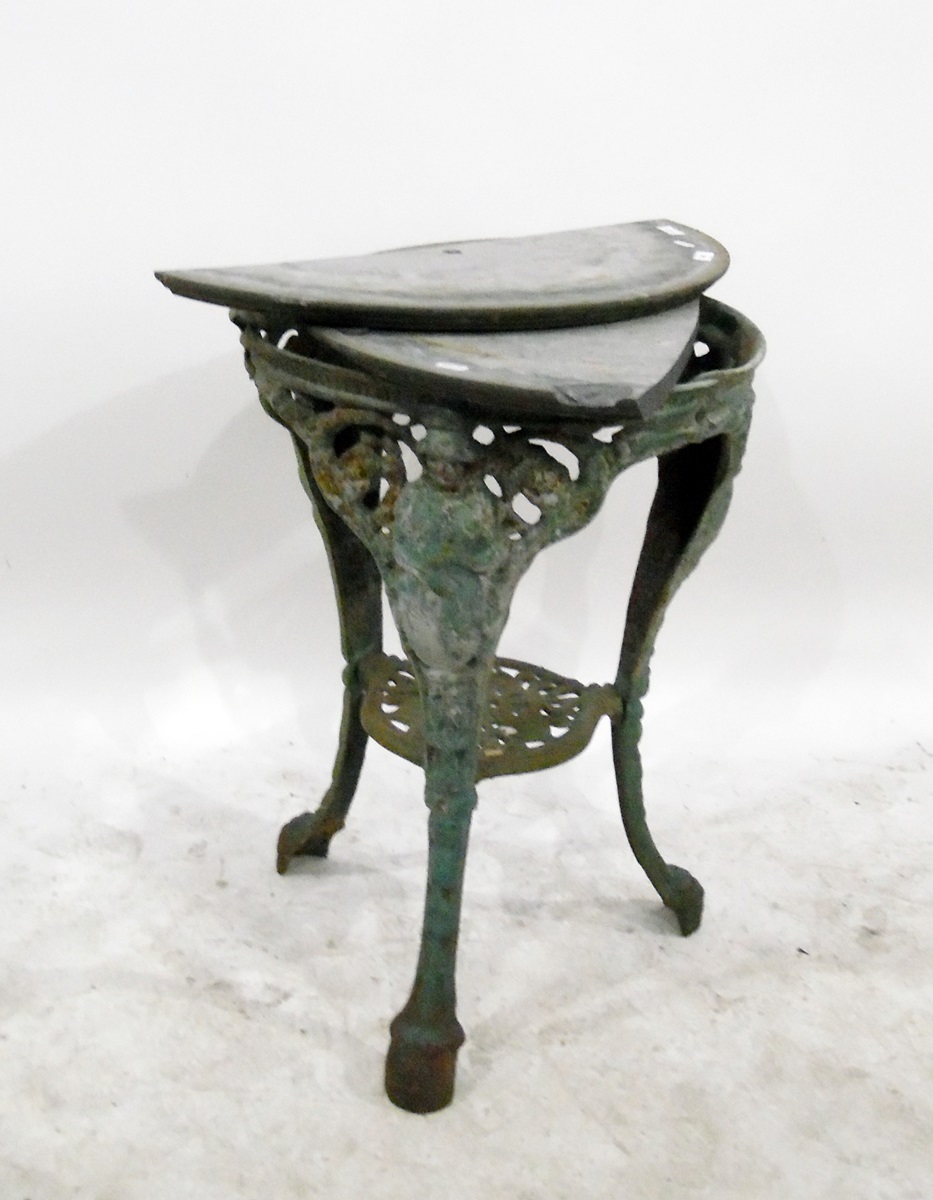 Old cast iron pub table with slate top (top broken)