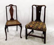 Stained walnut and cane seated bedroom chair and a mahogany framed standard chair with stuffover