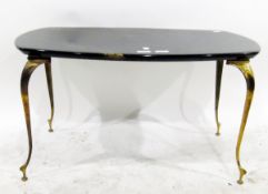 Mid 20th century faux marble topped coffee table on four brass supports