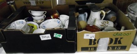 Assorted ceramics, studio pottery, lead lidded jugs, etc (2 boxes)