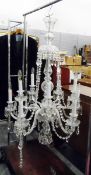 Large elaborate cut glass ten-branch chandelier with an abundance of prismatic drops and drip