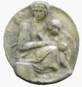 Large stoneware relief plaque, Madonna and Child 'Made in Italy', oval, 83cm x 75cm approx (slight