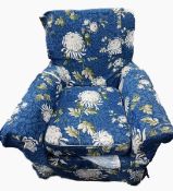 Pair easy armchairs in blue floral loose covers