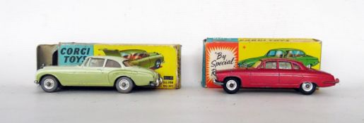 Corgi Toys Bentley continental sports saloon and Jaguar MK X231, both in yellow and blue boxes (cars