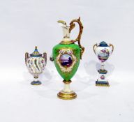 19th century Royal Crown Derby porcelain pedestal two-handled jar and cover, spirally wrythen