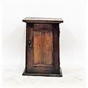 19th century small oak cupboard enclosed by panelled door, with brass knob handle, 60cm high x