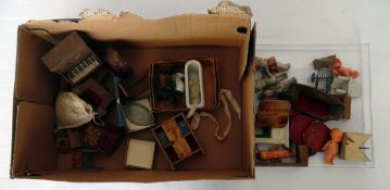 Quantity of dolls house furniture and accessories, including cast iron fire surround,tin plate