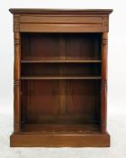 Edwardian period dwarf mahogany open bookcase fitted a drawer to frieze having carved interned split