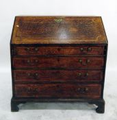 Late 18th/early 19th century oak bureau, the fall and drawer fronts with mahogany banding, the