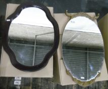 Oval mirror with a plaster foot and decoration to the top and two other mirrors (3)
