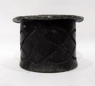 Antique lead mortar with rope and guilloche decoration, inscribed to base 'Cast in the Sand, Wrought