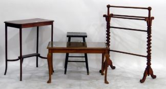 Late Victorian twin-rail towel horse, an Edwardian mahogany occasional table with under-tier, a