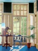 G Bannister(?)  Colour print  Interior scene with French windows looking out into a garden, 184/200