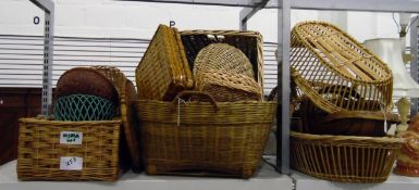 Large woven basket, bentwood trug and other baskets