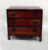 Early 19th century straight front chest of 3 drawers with oval brass plates and drop handles, shaped