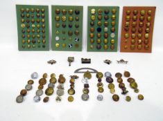 Quantity of military buttons mounted on four cards and a box of loose buttons, various