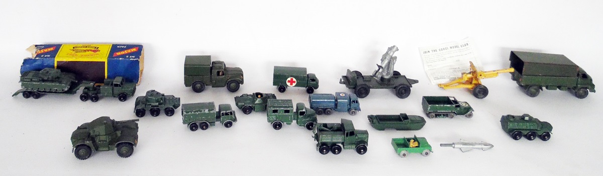 Quantity of diecast military vehicles to include Dinky Army One Tonne army truck (boxed), Matchbox