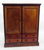19th century mahogany linen chest enclosed by two panelled doors over four short drawers, each