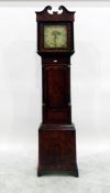 George III oak and Mahogany longcase clock with broken swan neck pediment, painted dial with shell