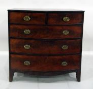 Early 19th century mahogany cross-banded bowfront chest of two short and three long graduated
