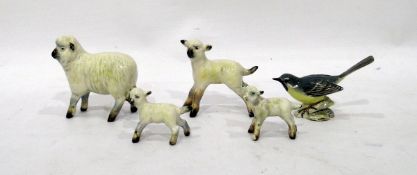 Beswick sheep and lambs and a grey wagtail