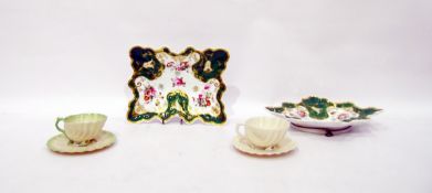 Pair of 19th century porcelain dishes of shaped lobed form, white ground with green and gilt