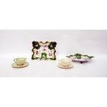 Pair of 19th century porcelain dishes of shaped lobed form, white ground with green and gilt