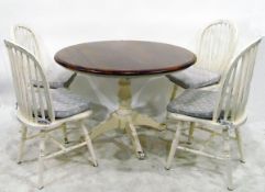 Laura Ashley circular mahogany-topped breakfast table on white painted turned pedestal, quadruple