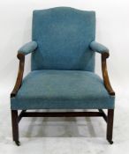 LOT WITHDRAWN Late 19th/early 20th century upholstered mahogany framed open armchair on brass