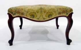 19th century oblong tapestry upholstered stool on cabriole supports with scroll toes